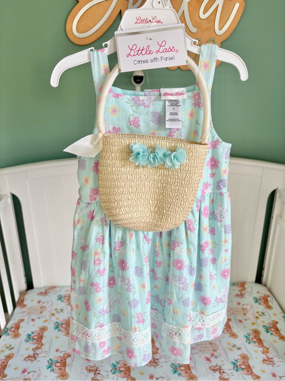 Little Lass 3T girls floral spring dress with purse